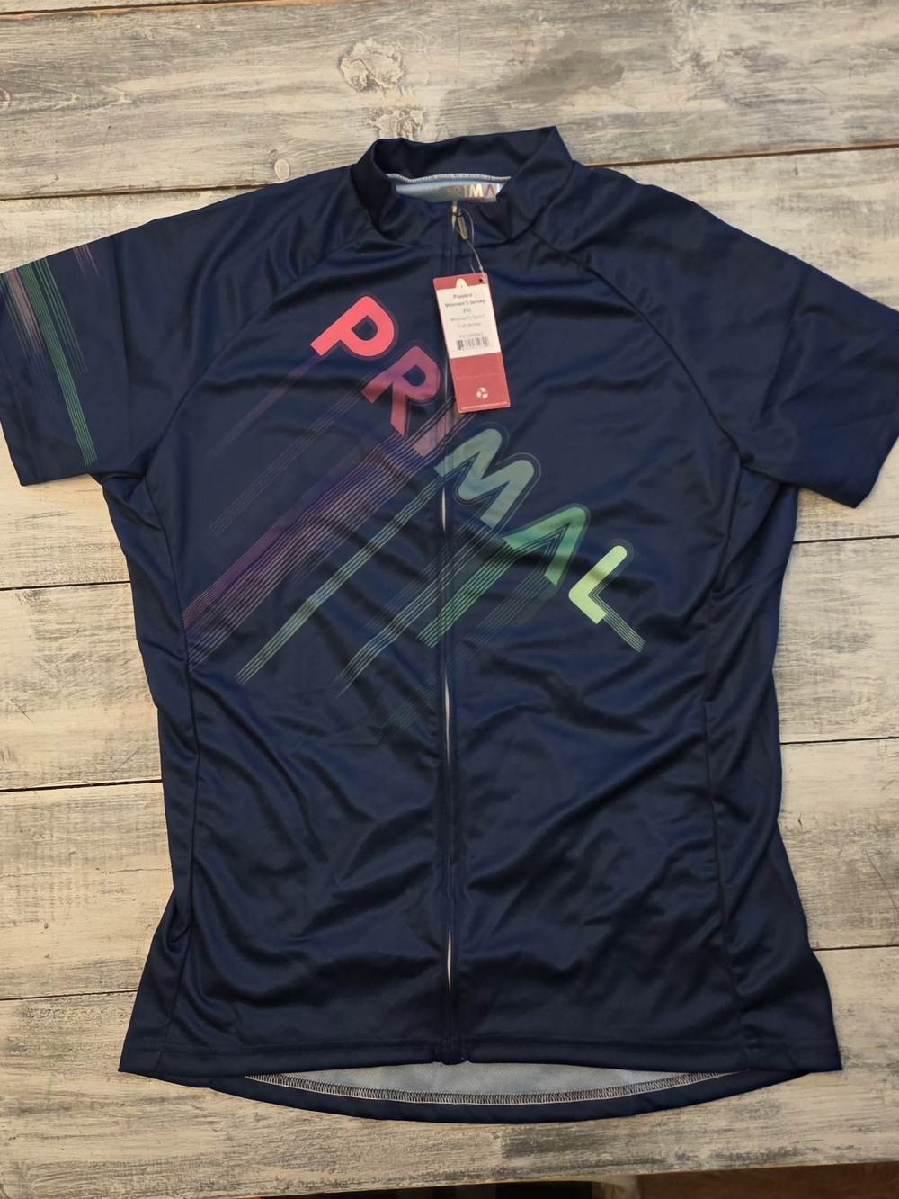 Primal Women’s Navy Short-Sleeve Cycling Jersey w Multicolor Logo 2XL Sport Cut